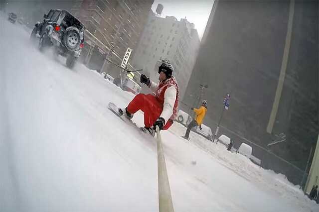 Snowboarddal New Yorkban